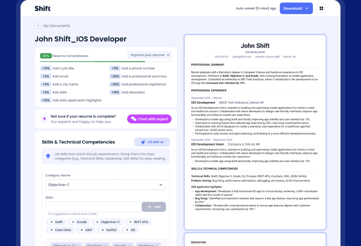 Shift CV builder editor with live preview