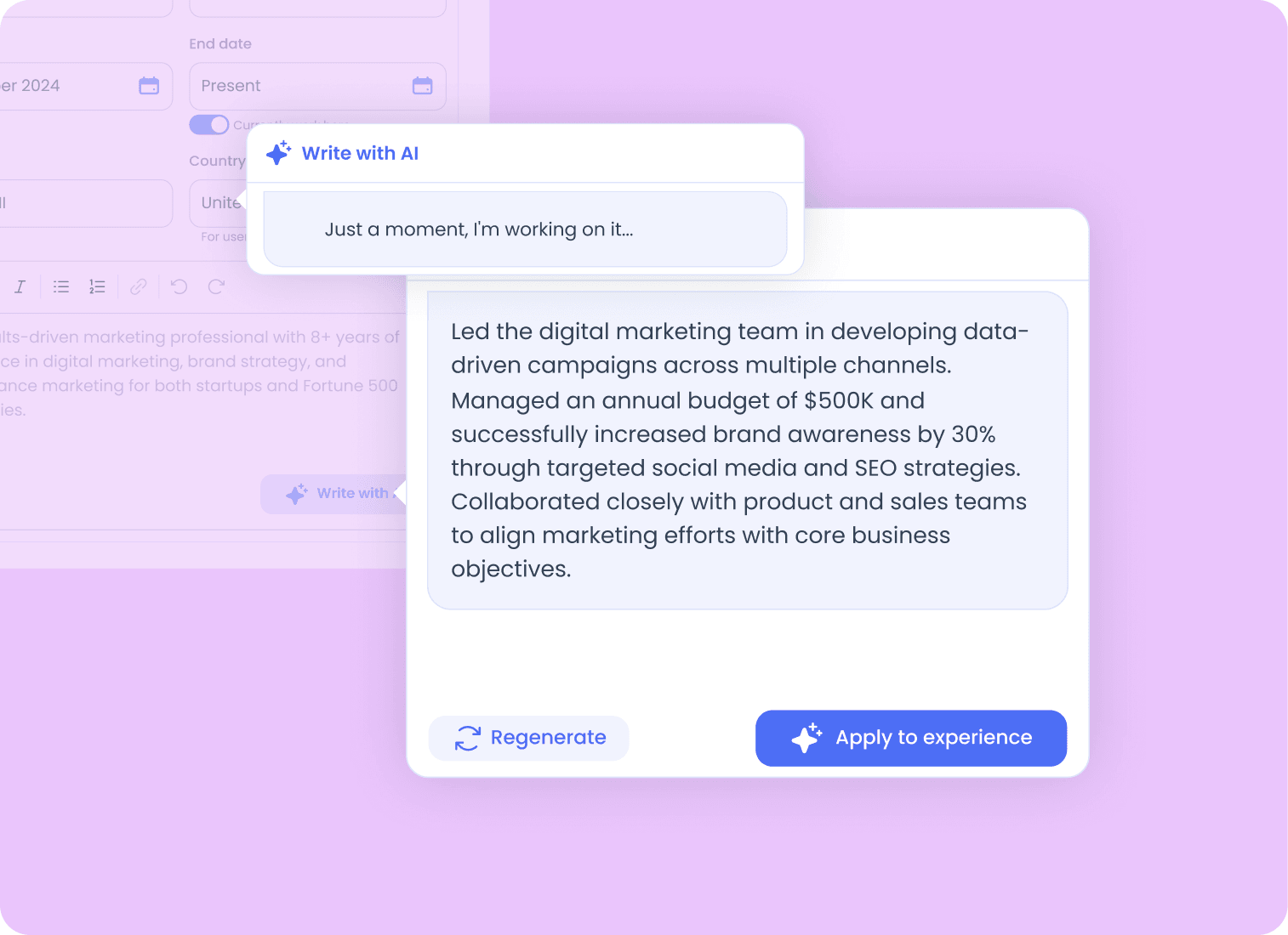 AI experience writing